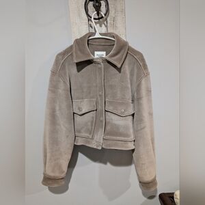 Abercrombie Corduroy Cropped Jacket Tan Neutral Snap Front Size S